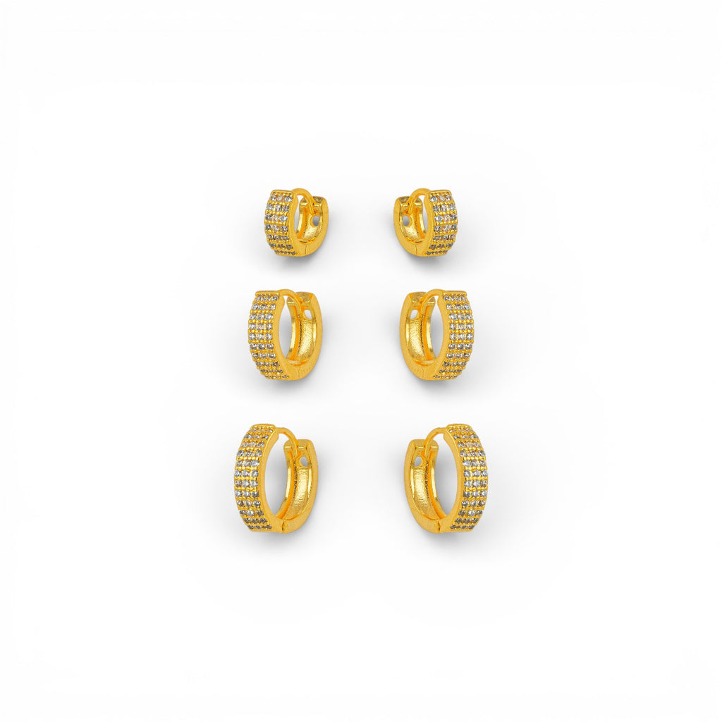 Brinco Trio Argola Micro Zircônia Dourado