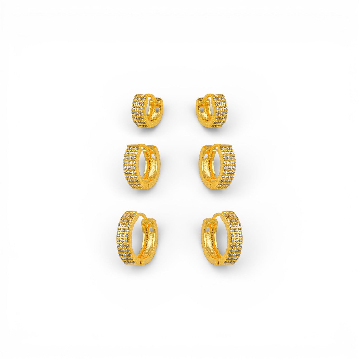 Brinco Trio Argola Micro Zircônia Dourado