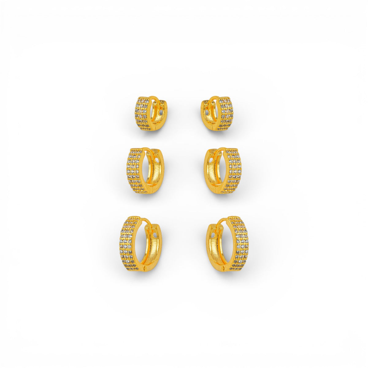 Brinco Trio Argola Micro Zircônia Dourado
