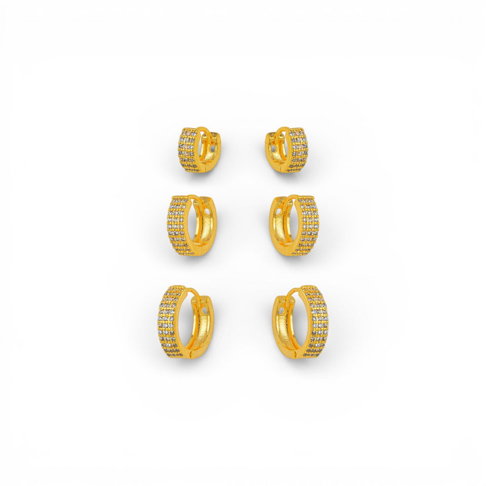 Brinco Trio Argola Micro Zircônia Dourado