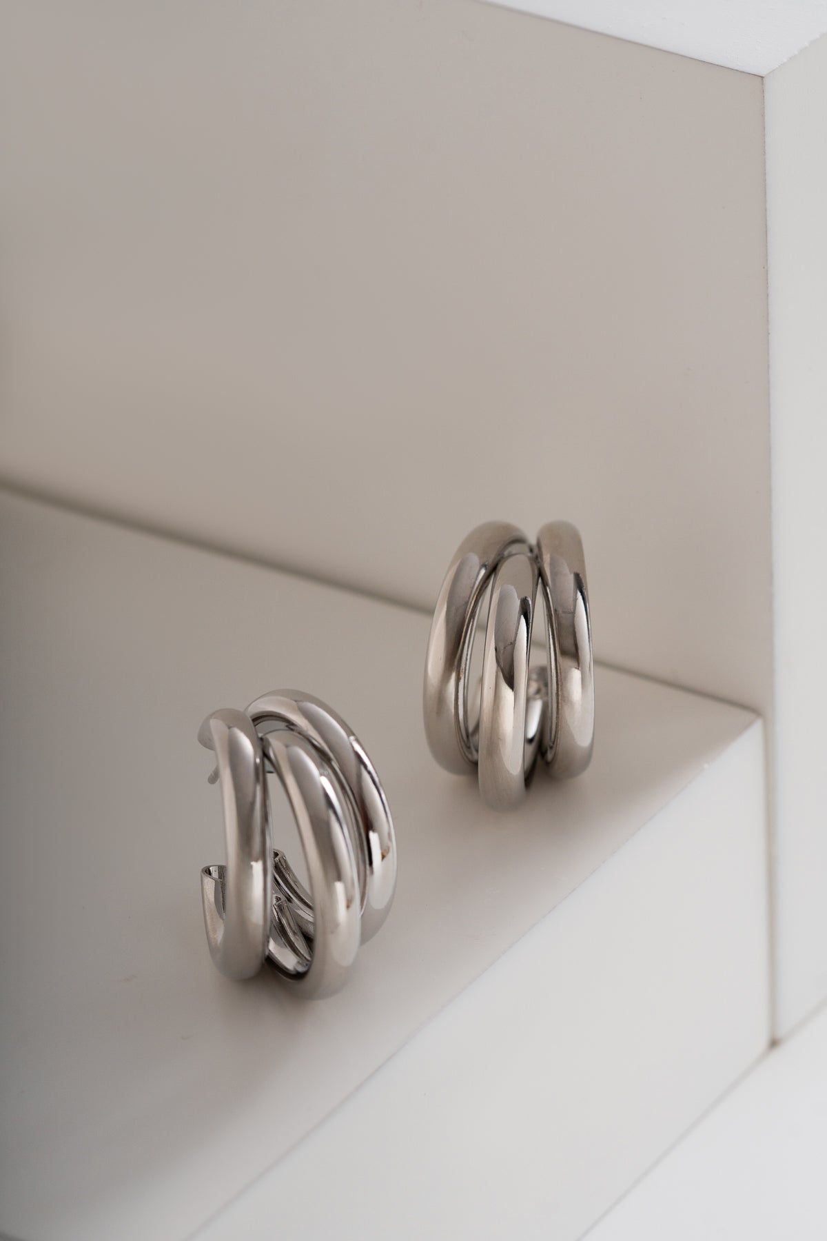 Brinco Argola Tripla Lisa Branco