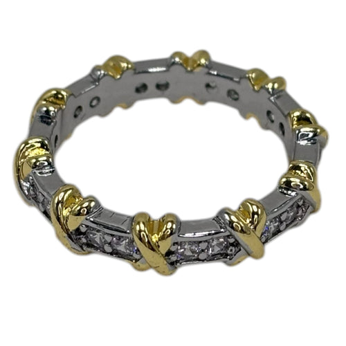 Anel "X" Cristais Bicolor