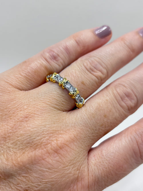 Anel "X" Cristais Bicolor