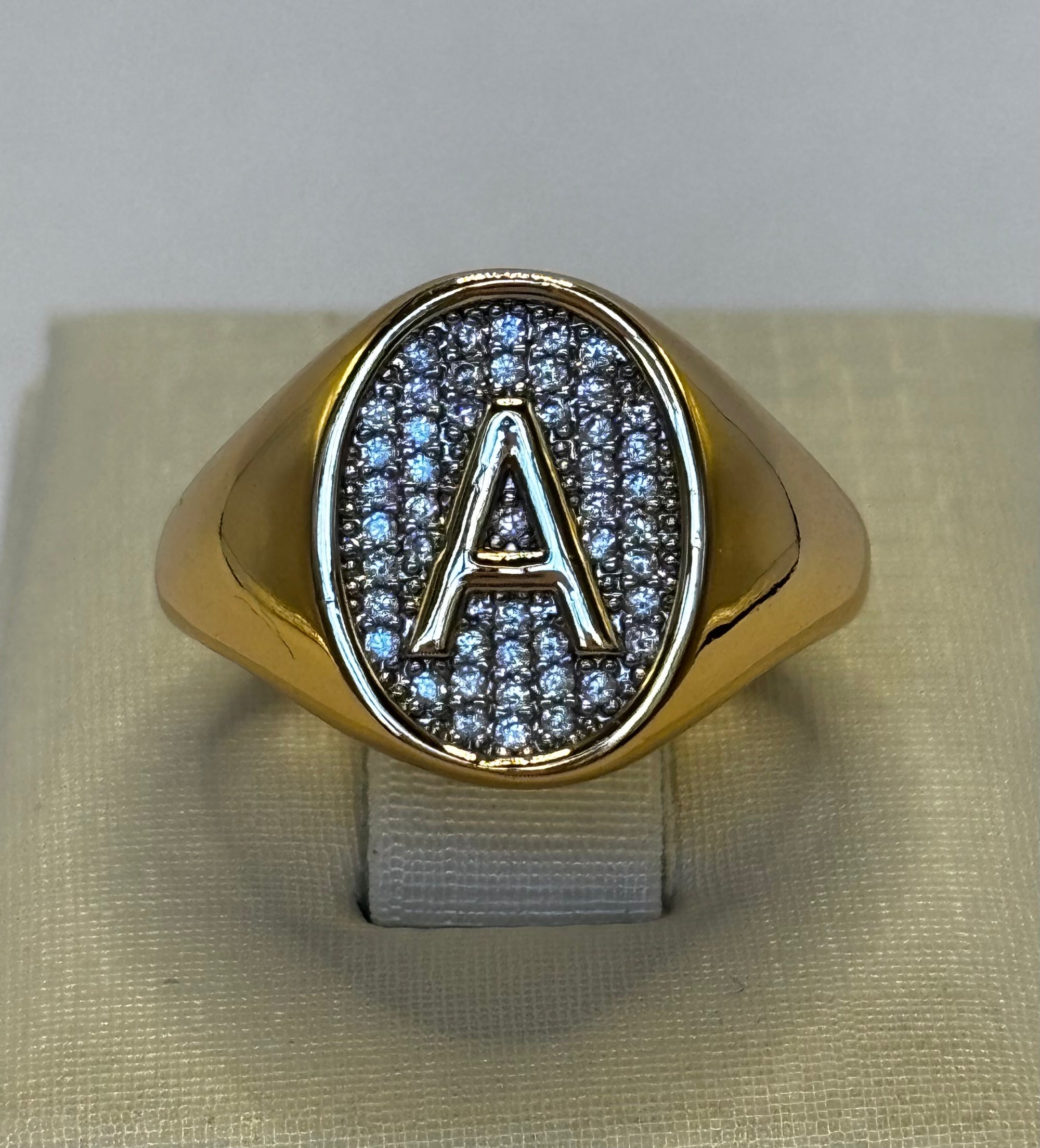 Anel Letra Micro Zircônia Bicolor Regulável