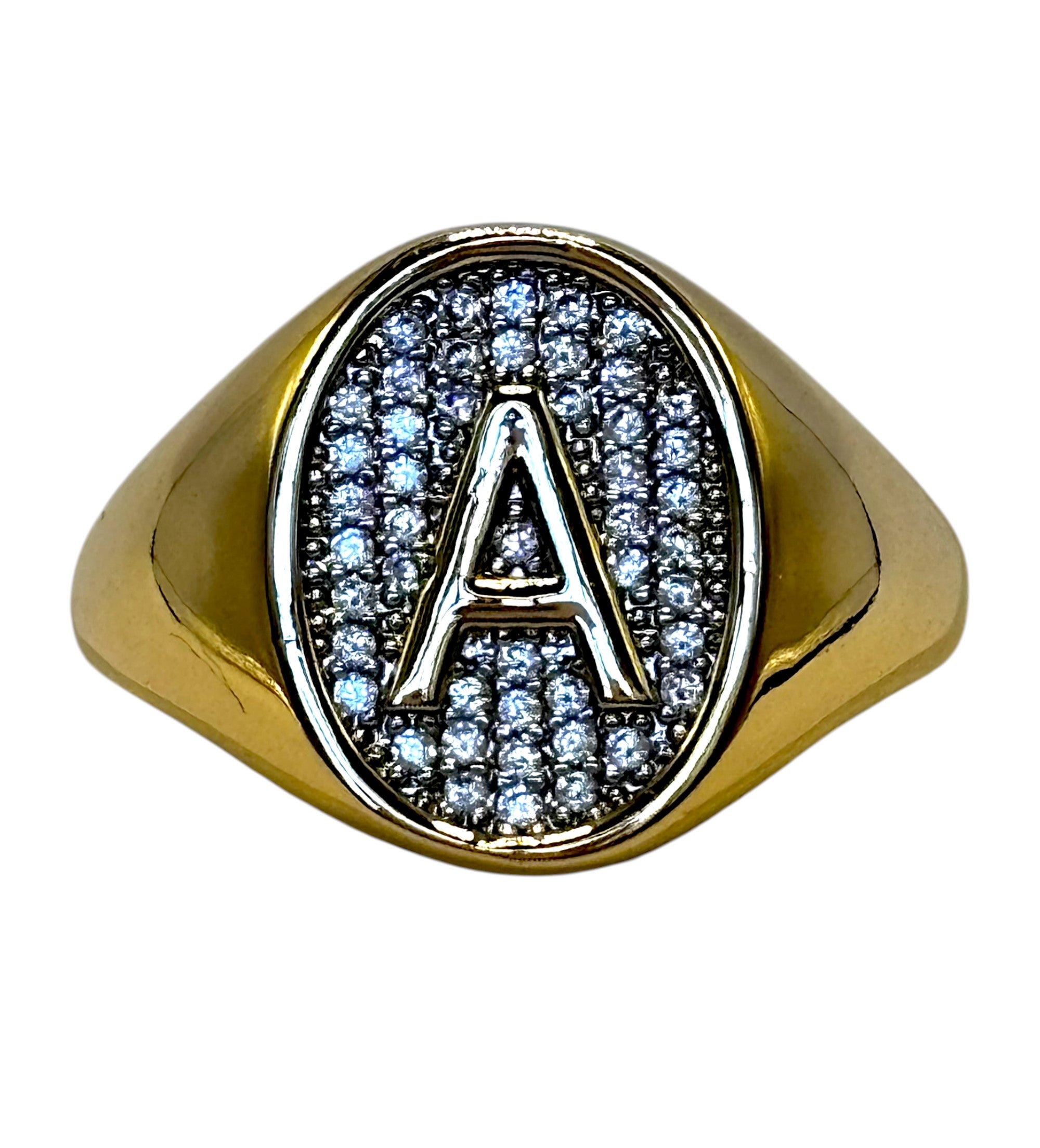 Anel Letra Micro Zircônia Bicolor Regulável