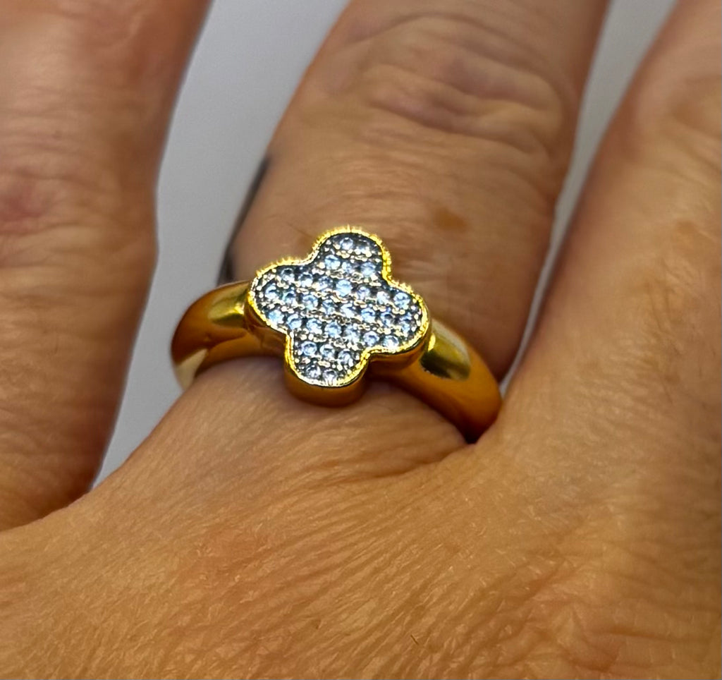 Anel Trevo Micro Zircônia Bicolor