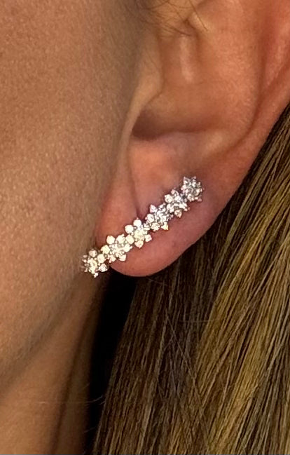 Brinco zirconia branca lombada inteira flores