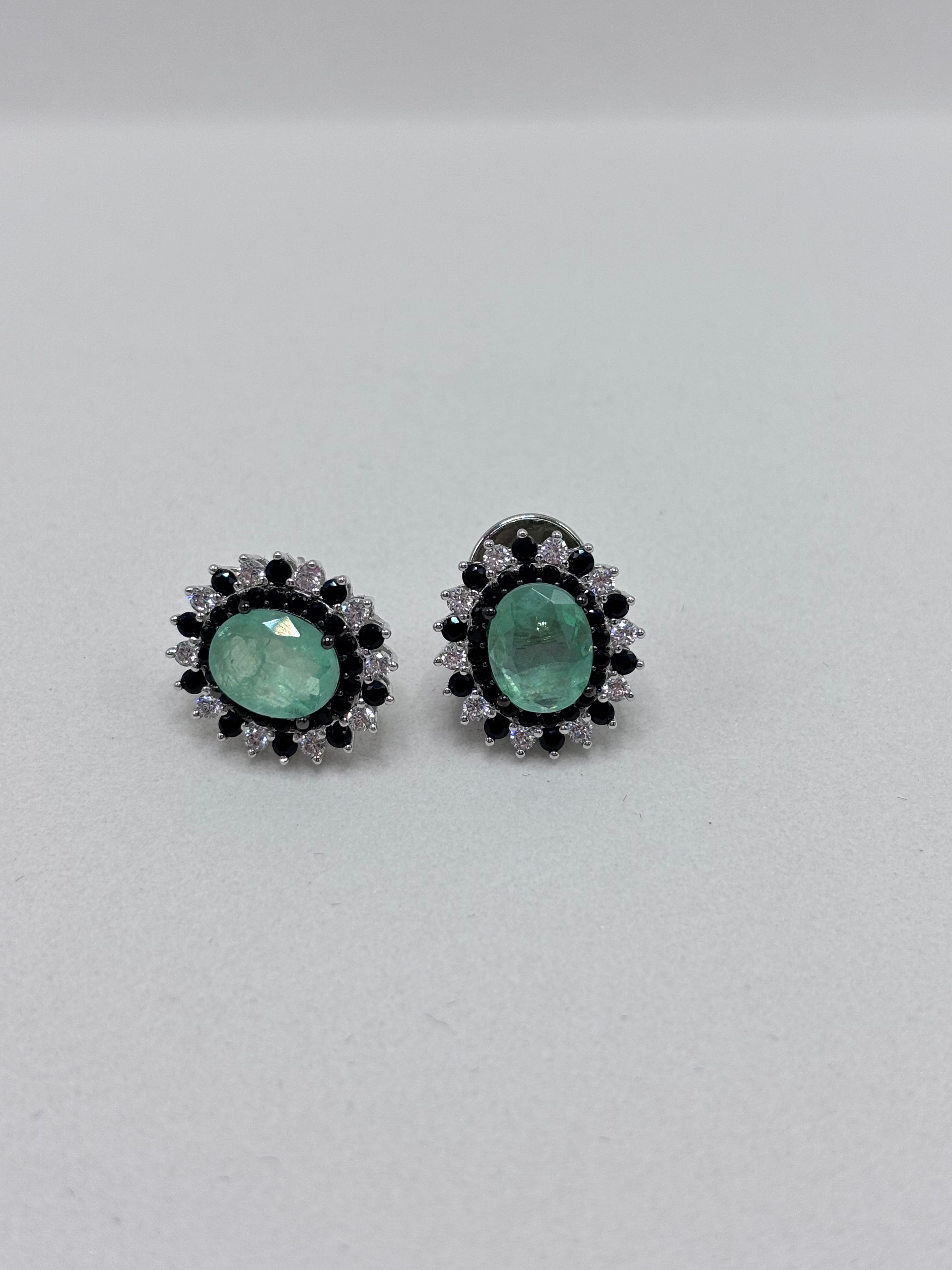 Brinco fusion esmeralda colombiana zirconia negra zirconia branca sol brilhante