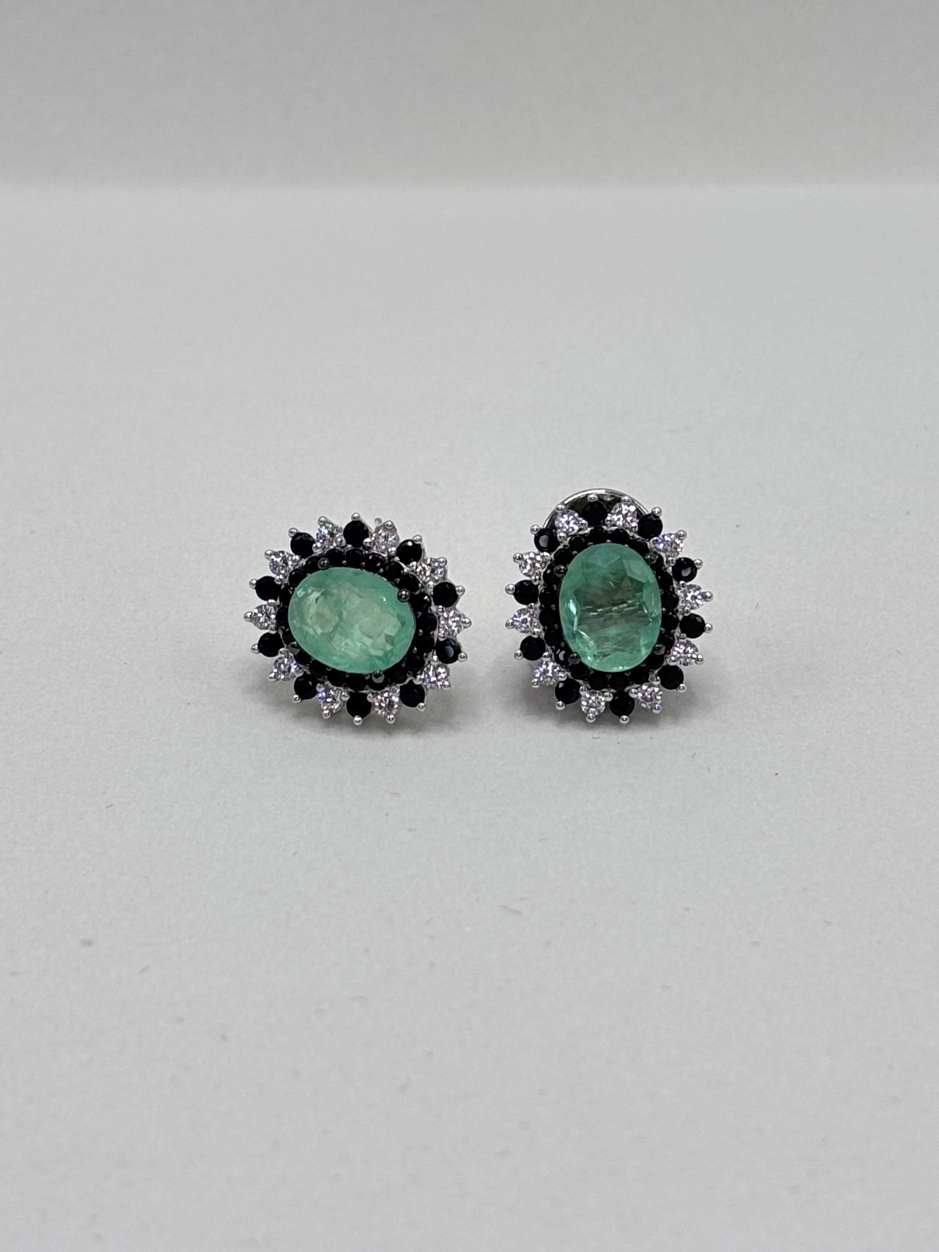 Brinco fusion esmeralda colombiana zirconia negra zirconia branca sol brilhante