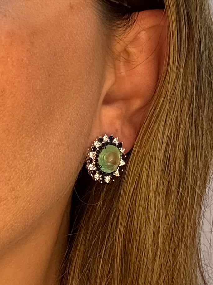 Brinco fusion esmeralda colombiana zirconia negra zirconia branca sol brilhante