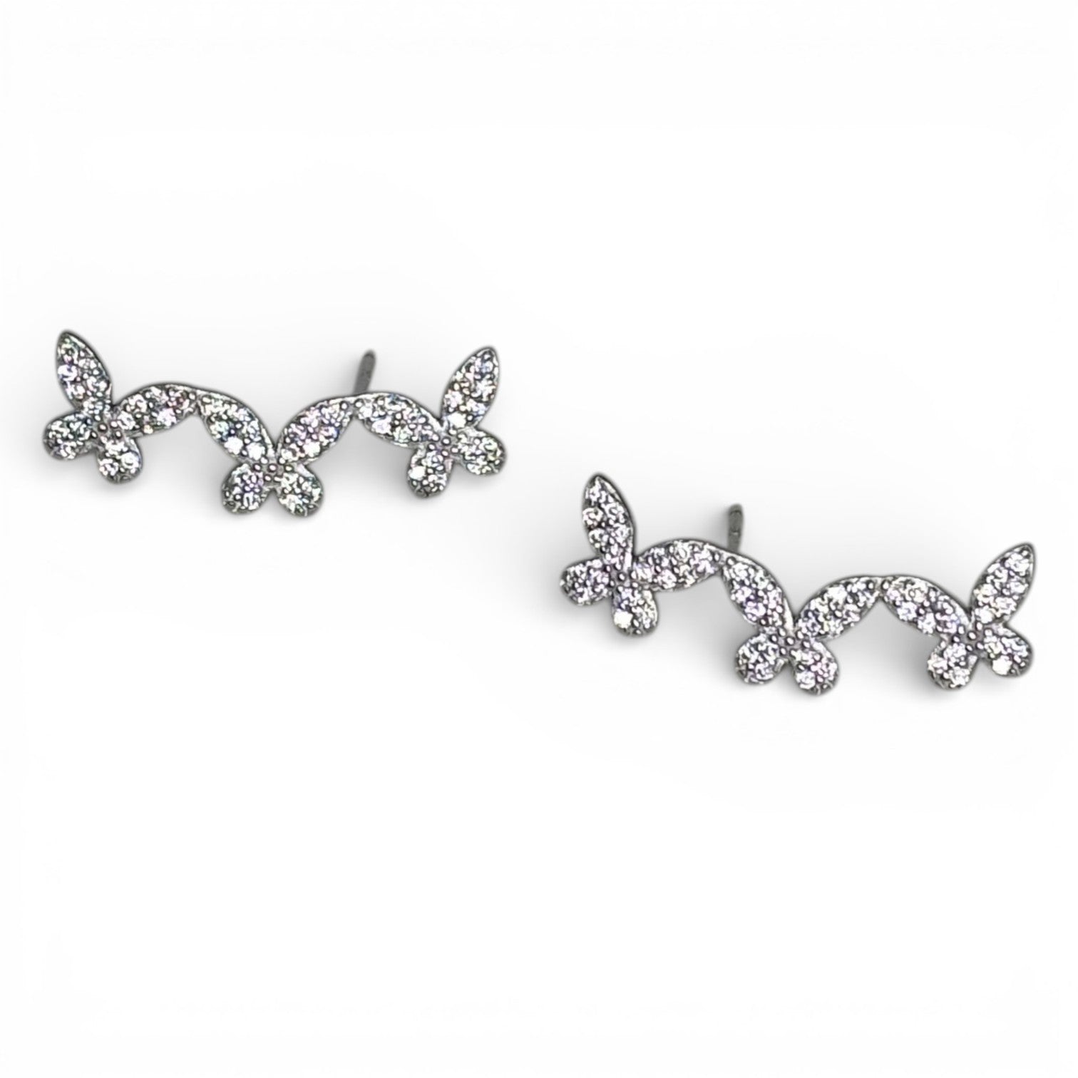 Brinco zirconia branca earcuff borboletas