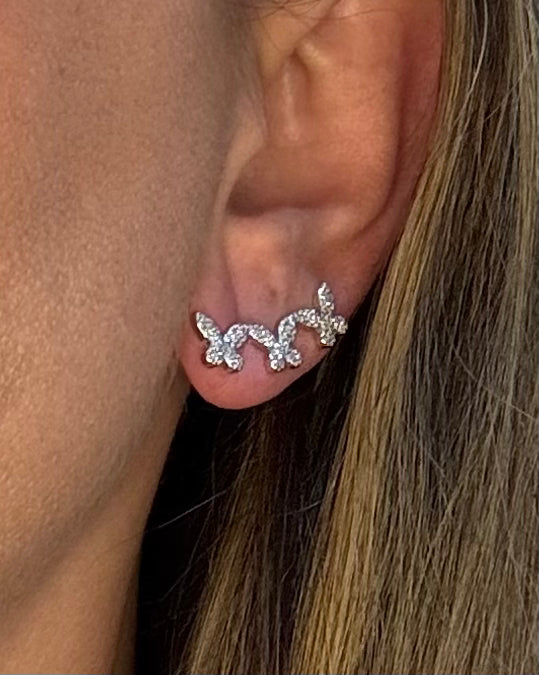 Brinco zirconia branca earcuff borboletas
