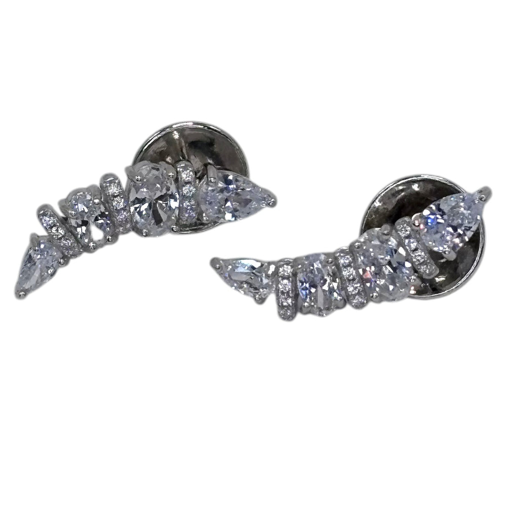 Brinco zirconia branca earcuff ovais e gotas
