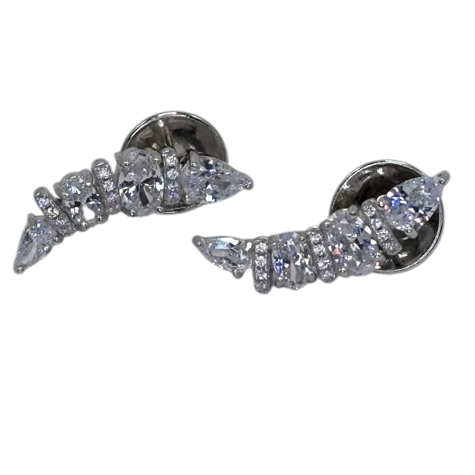 Brinco zirconia branca earcuff ovais e gotas