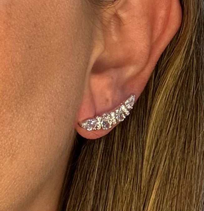 Brinco zirconia branca earcuff ovais e gotas