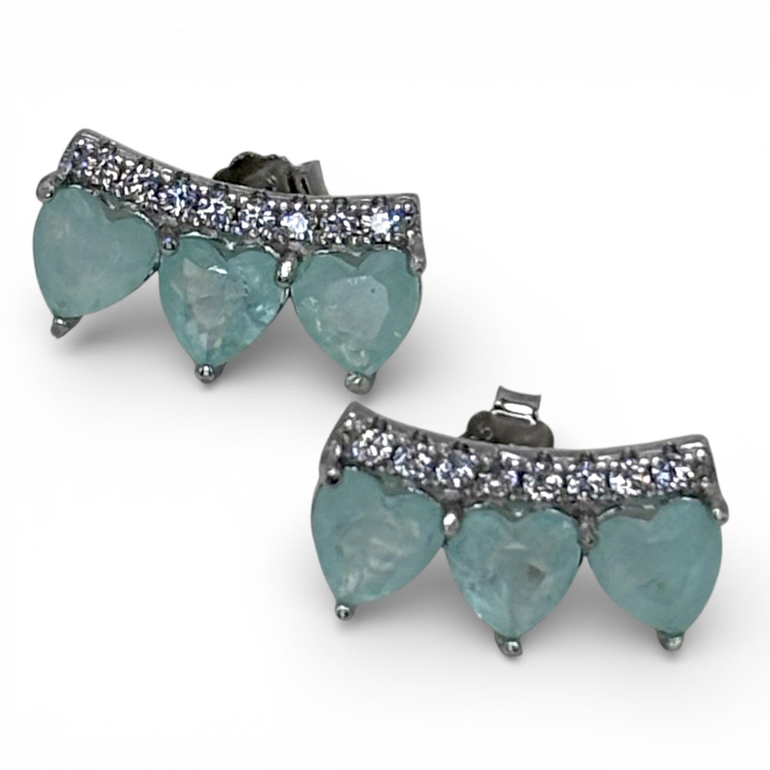 Brinco fusion turmalina light zirconia branca earcuff três corações