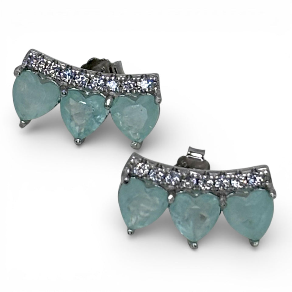 Brinco fusion turmalina light zirconia branca earcuff três corações