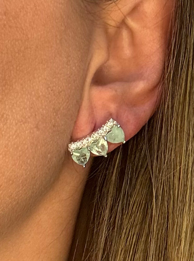 Brinco fusion turmalina light zirconia branca earcuff três corações