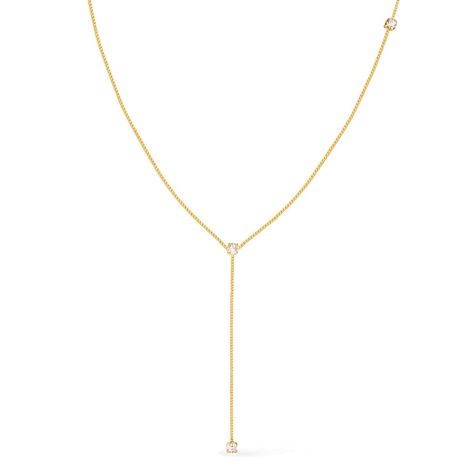 Colar Dourado Gravatinha com Pontos de Luz em Zircônia