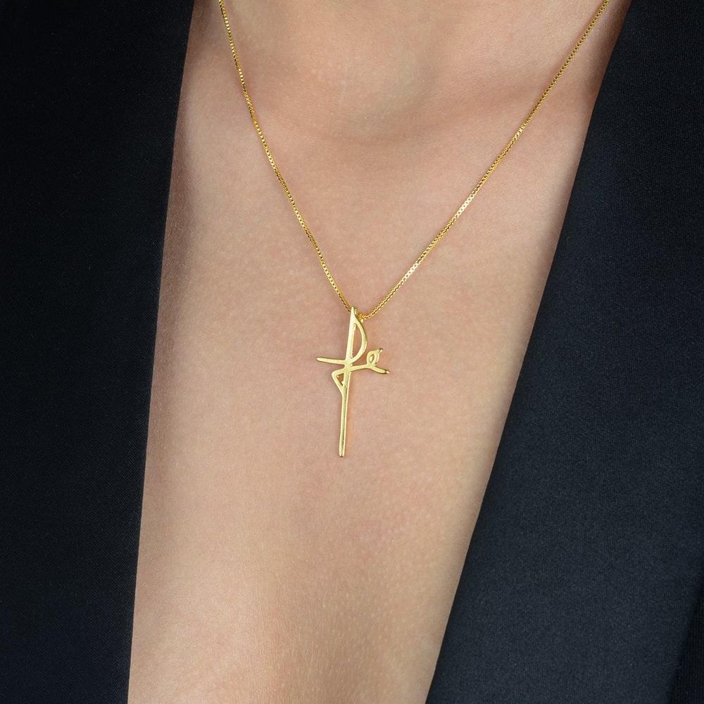 Colar Dourado de Cruz Fé - Galeria