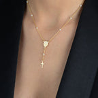 Colar Dourado Religioso Terço Cruz e Pérolas - Galeria