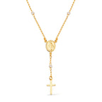 Colar Dourado Religioso Terço Cruz e Pérolas