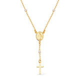 Colar Dourado Religioso Terço Cruz e Pérolas