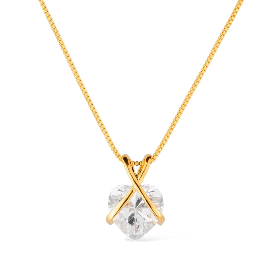 Colar Dourado de Zircônia em Formato de Coração