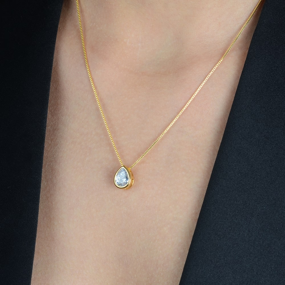 Colar Dourado de Gota em Zircônia - Galeria
