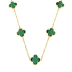 Colar Dourado 5 Trevos Verde